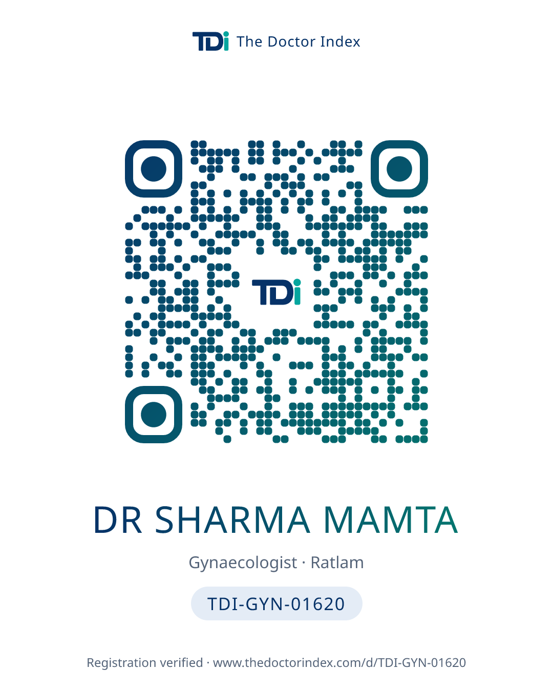 QR card for Dr Sharma Mamta, TDI-GYN-01620