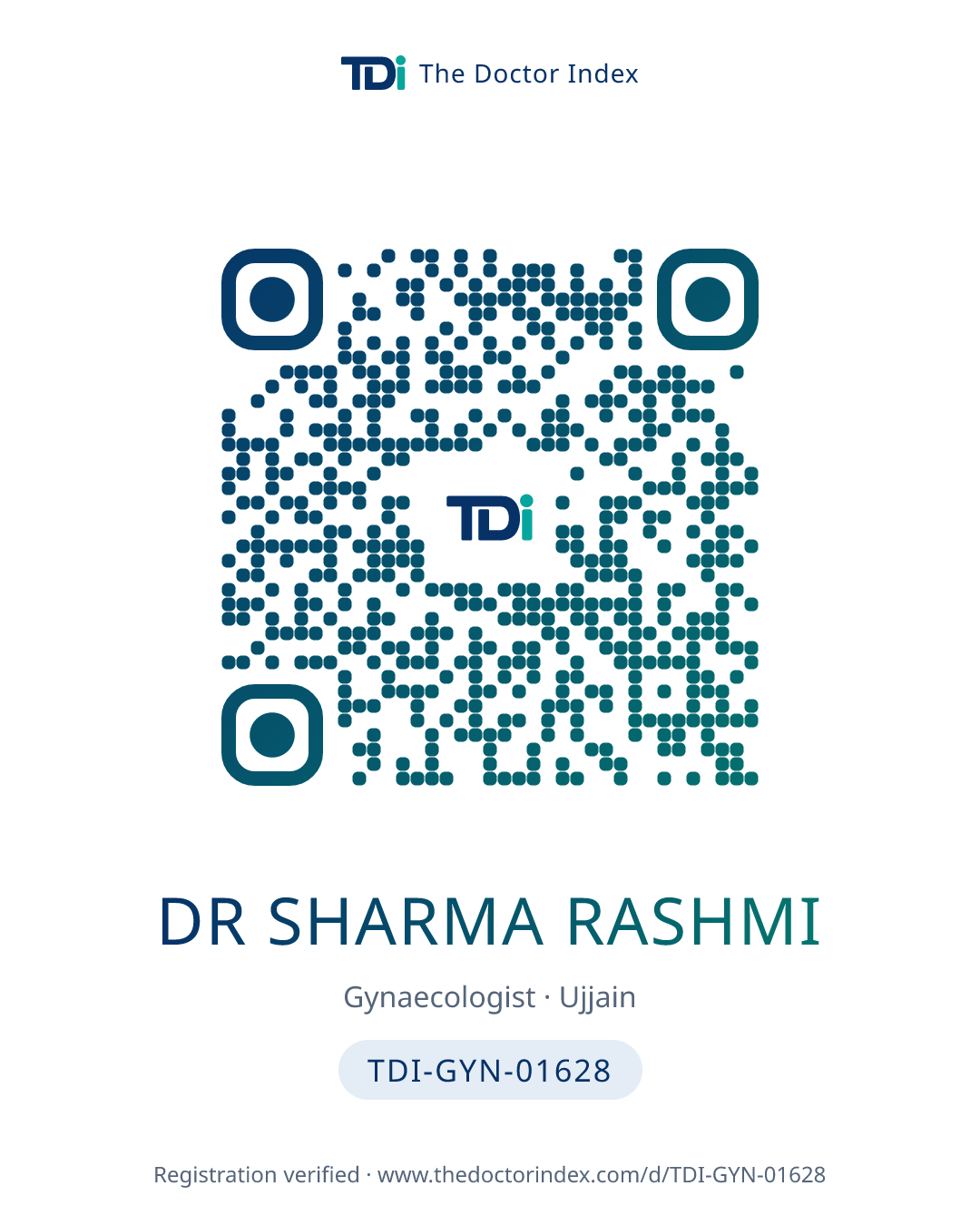 QR card for Dr Sharma Rashmi, TDI-GYN-01628