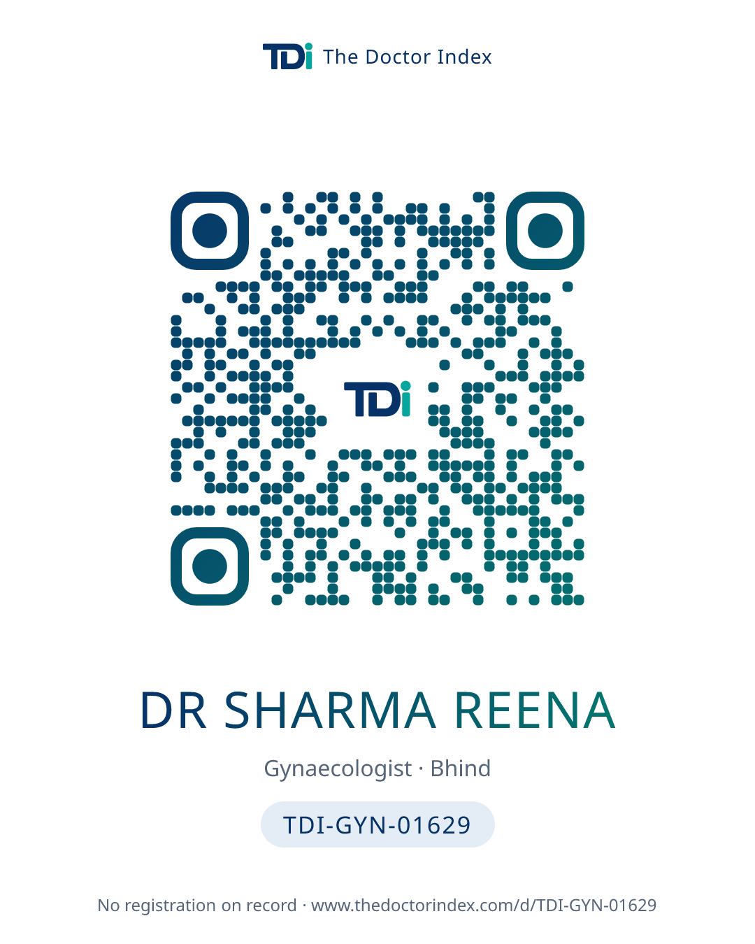 QR card for Dr Sharma Reena, TDI-GYN-01629
