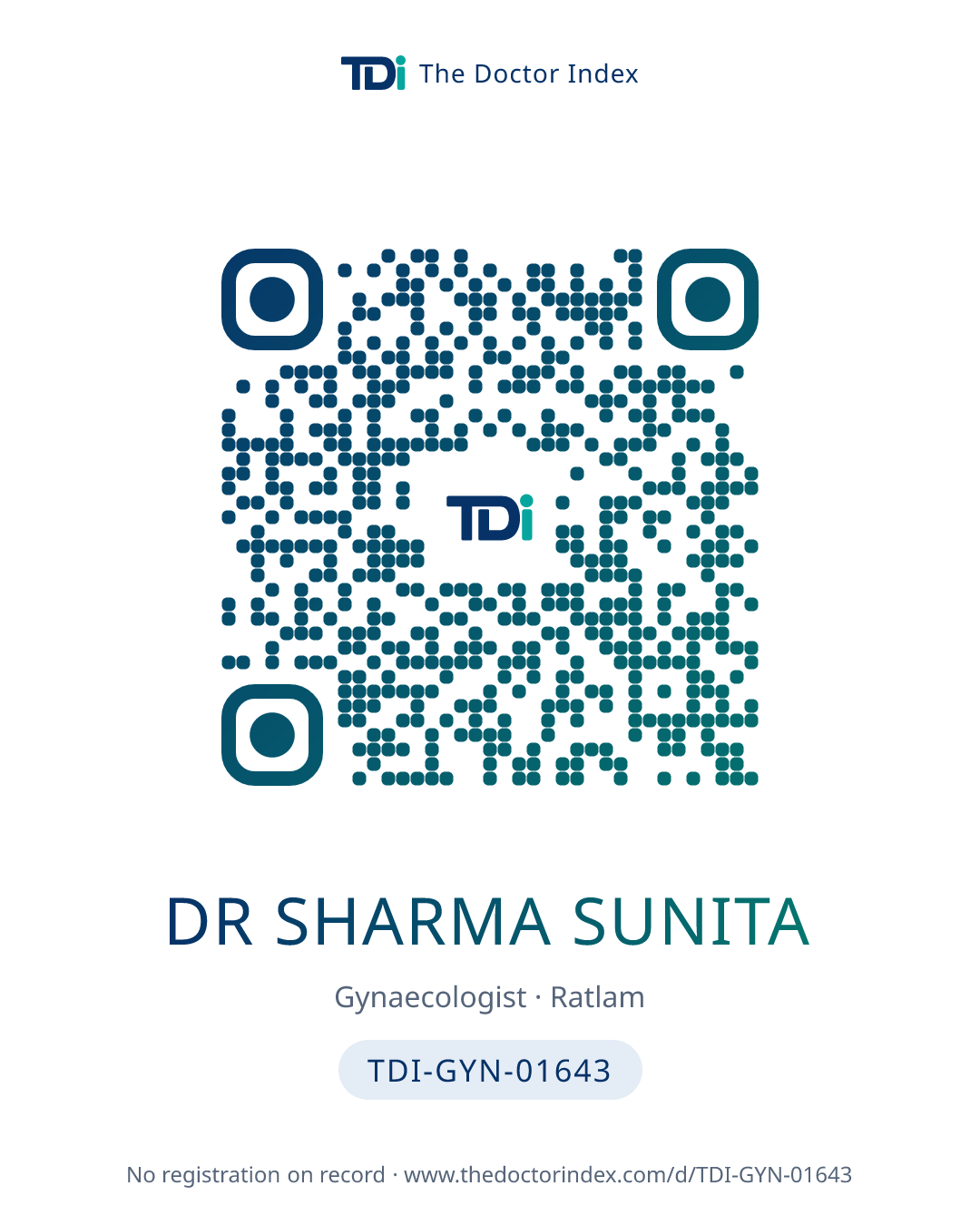 QR card for Dr Sharma Sunita, TDI-GYN-01643