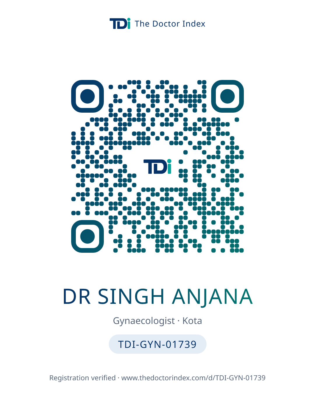 QR card for Dr Singh Anjana, TDI-GYN-01739