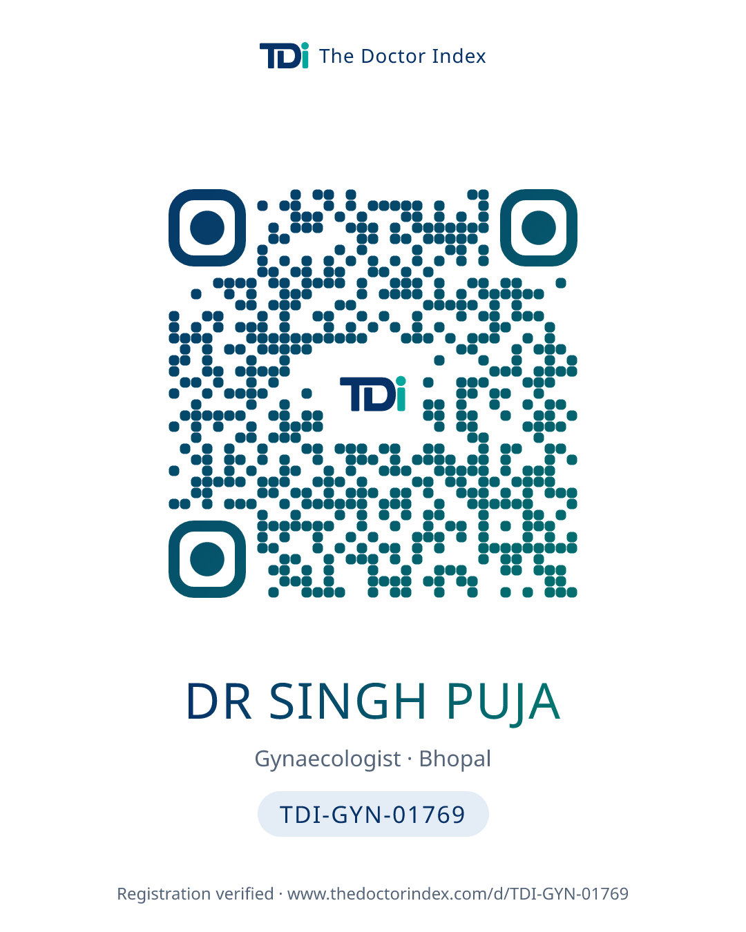 QR card for Dr Singh Puja, TDI-GYN-01769