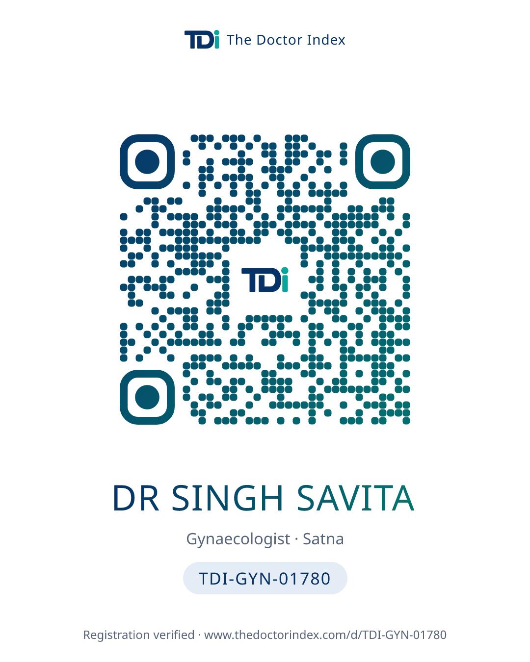 QR card for Dr Singh Savita, TDI-GYN-01780