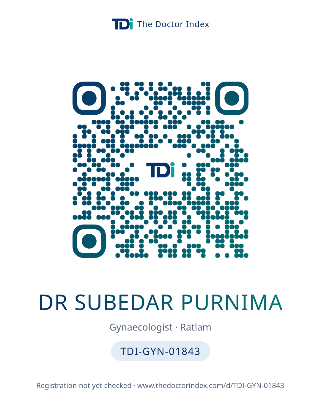 QR card for Dr Subedar Purnima, TDI-GYN-01843