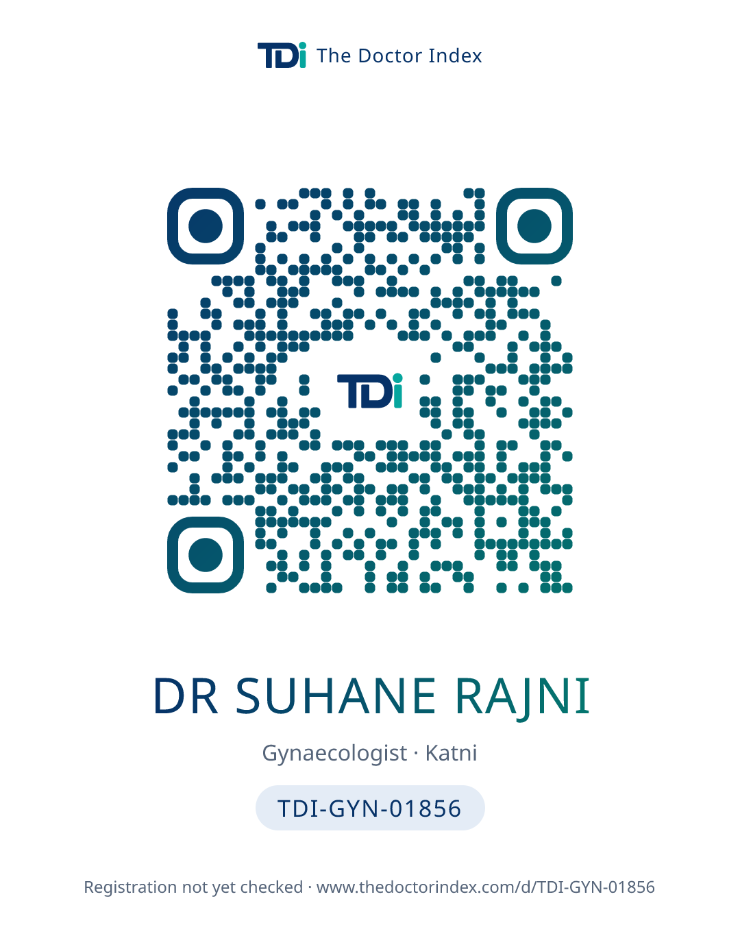 QR card for Dr Suhane Rajni, TDI-GYN-01856