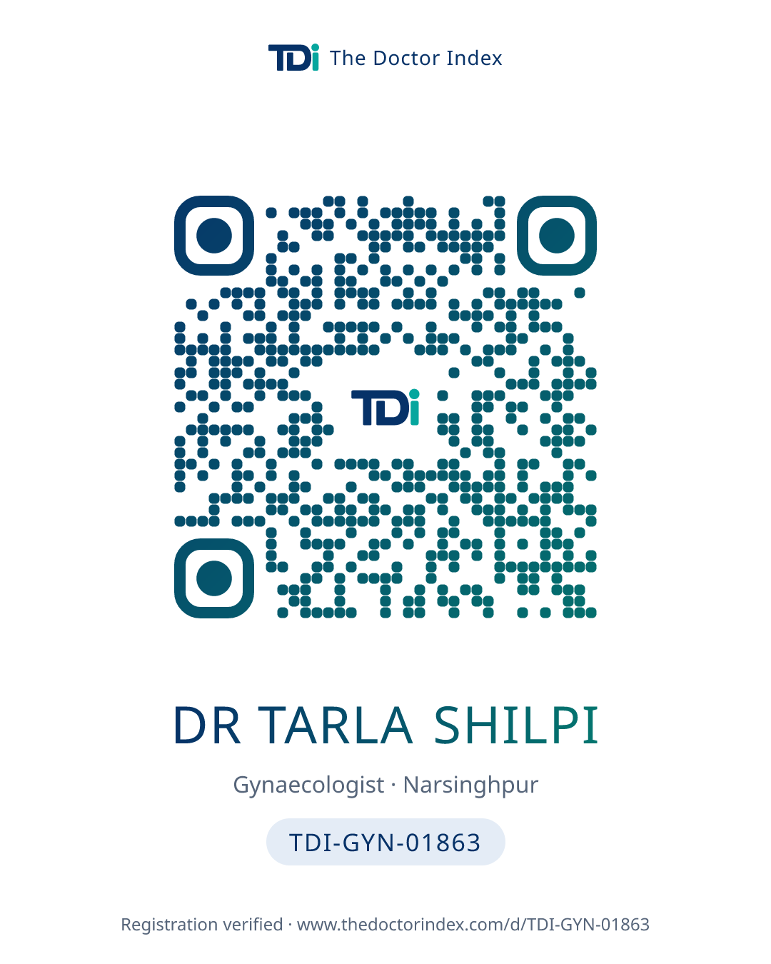 QR card for Dr Tarla Shilpi, TDI-GYN-01863