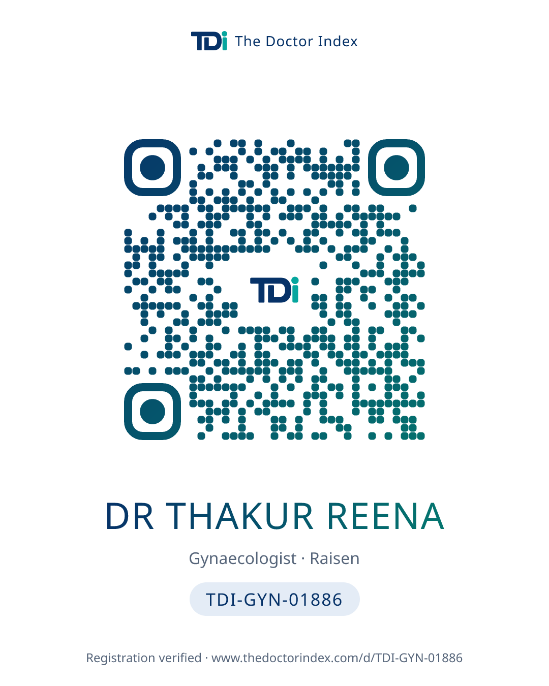 QR card for Dr Thakur Reena, TDI-GYN-01886