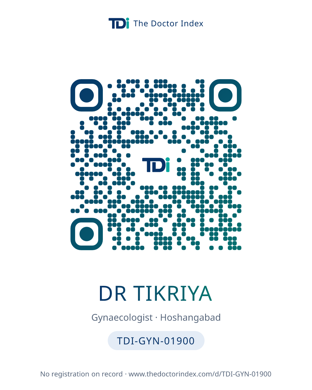 QR card for Dr Tikriya, TDI-GYN-01900