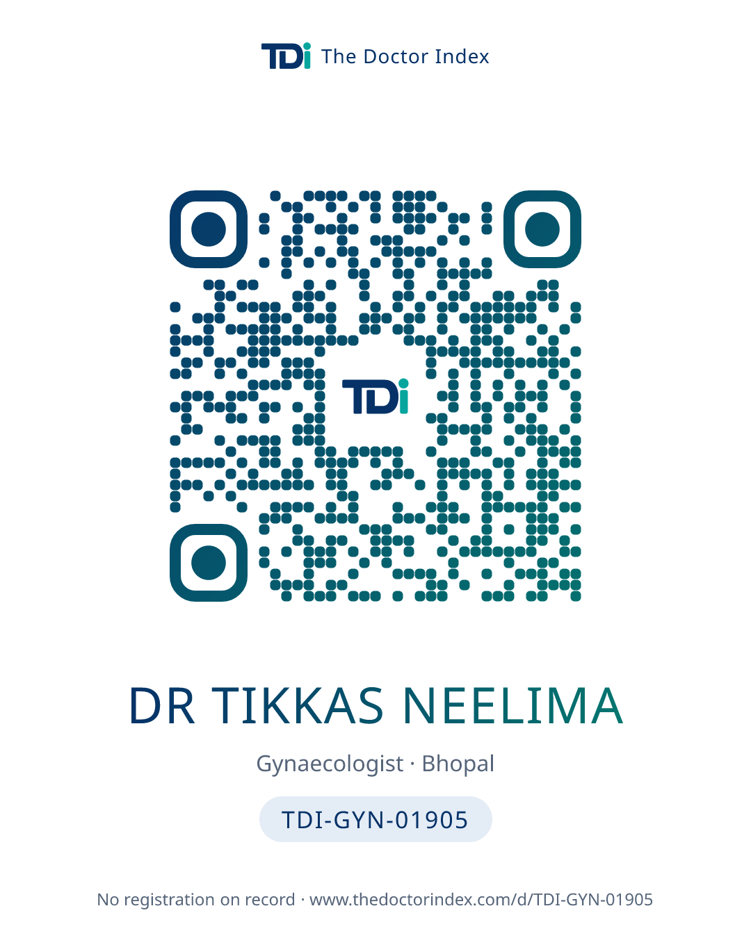 QR card for Dr Tikkas Neelima, TDI-GYN-01905