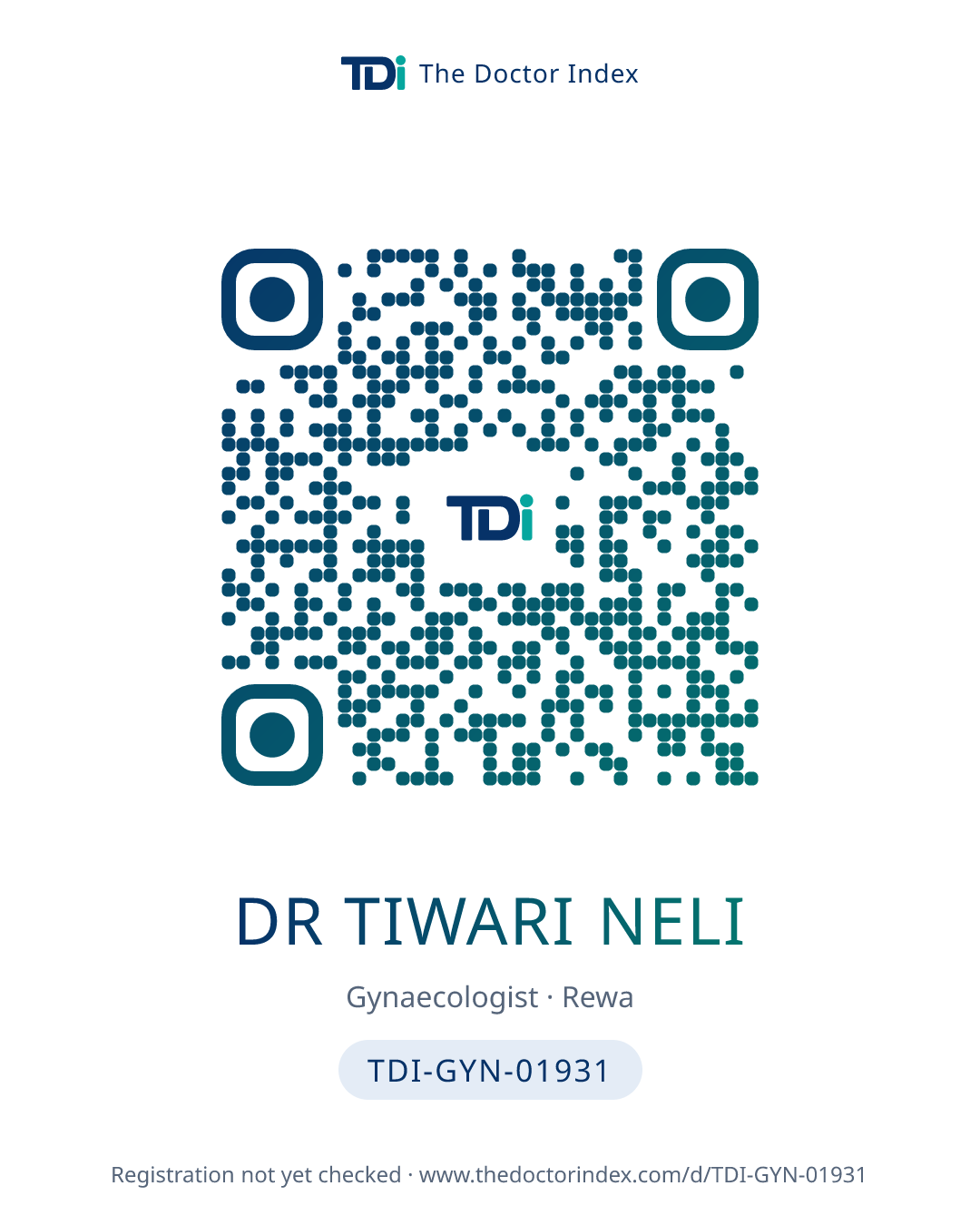 QR card for Dr Tiwari Neli, TDI-GYN-01931
