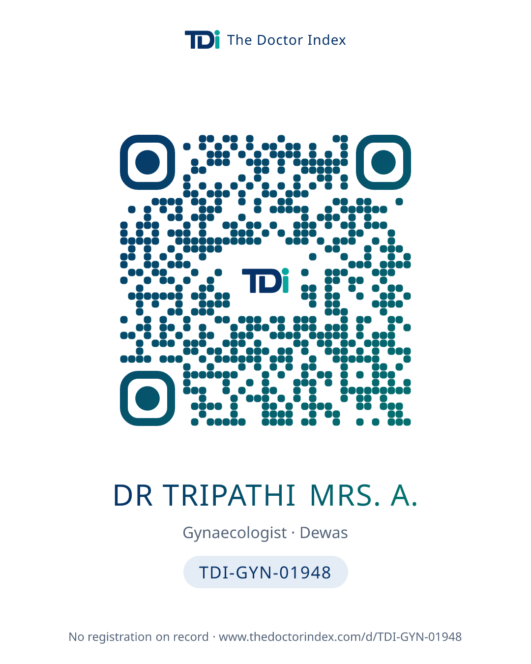 QR card for Dr Tripathi Mrs. A., TDI-GYN-01948