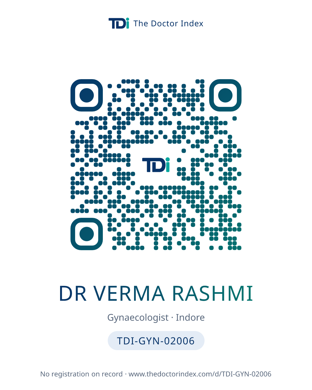 QR card for Dr Verma Rashmi, TDI-GYN-02006