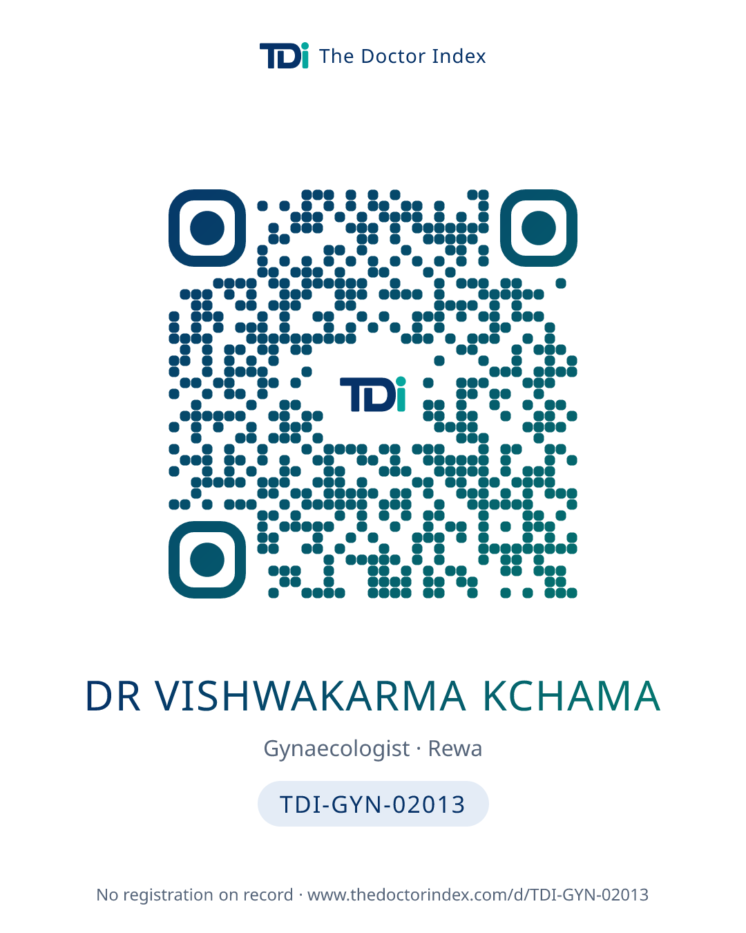 QR card for Dr Vishwakarma Kchama, TDI-GYN-02013
