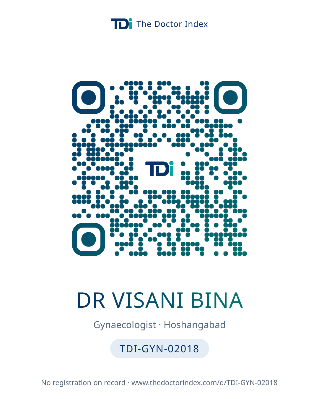 QR card for Dr Visani Bina, TDI-GYN-02018