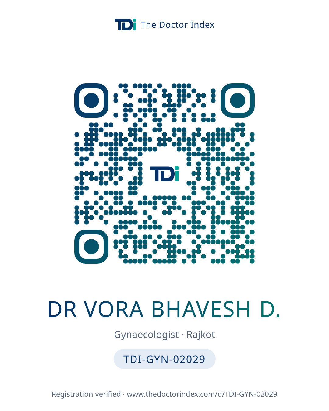 QR card for Dr Vora Bhavesh D., TDI-GYN-02029