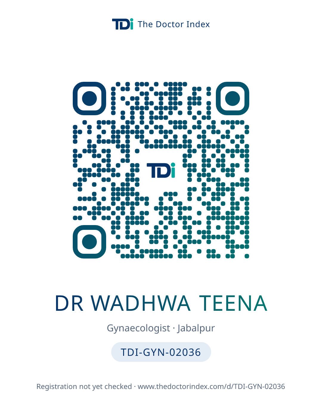 QR card for Dr Wadhwa Teena, TDI-GYN-02036