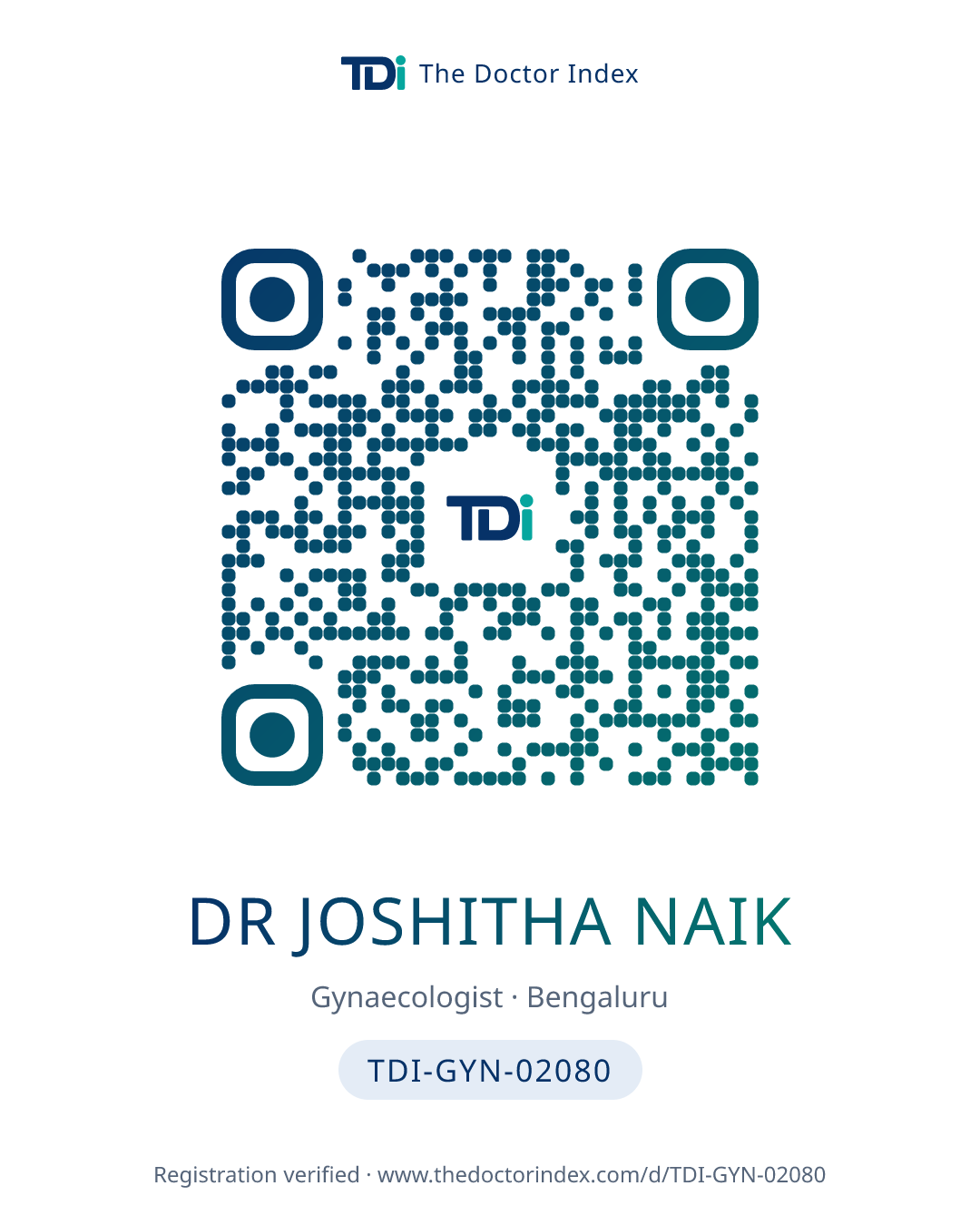 QR card for Dr Joshitha Naik, TDI-GYN-02080