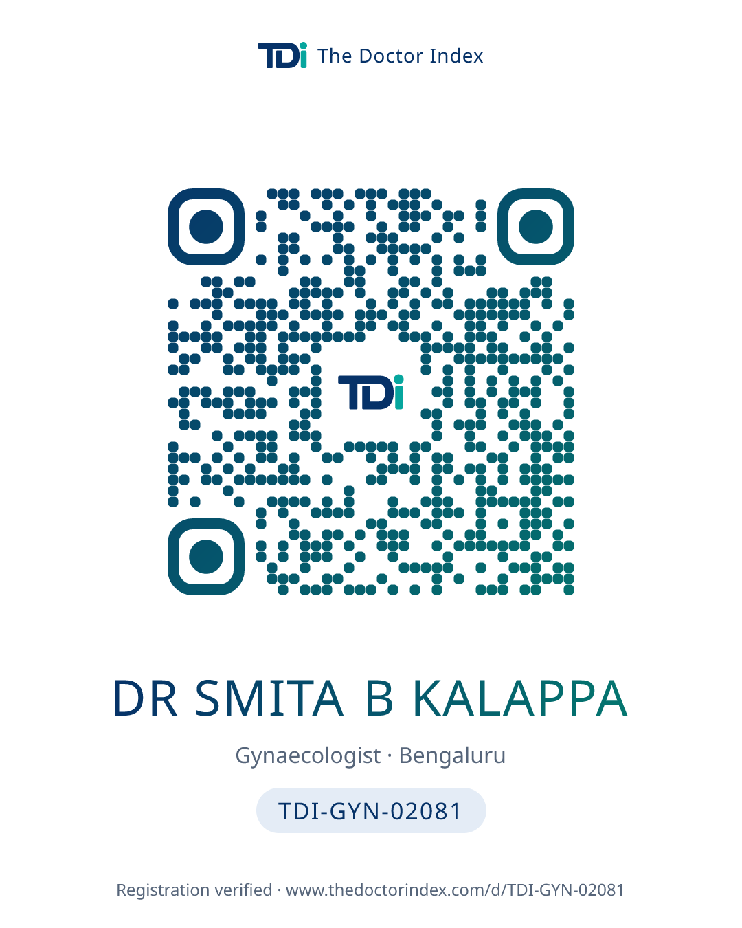 QR card for Dr Smita B Kalappa, TDI-GYN-02081