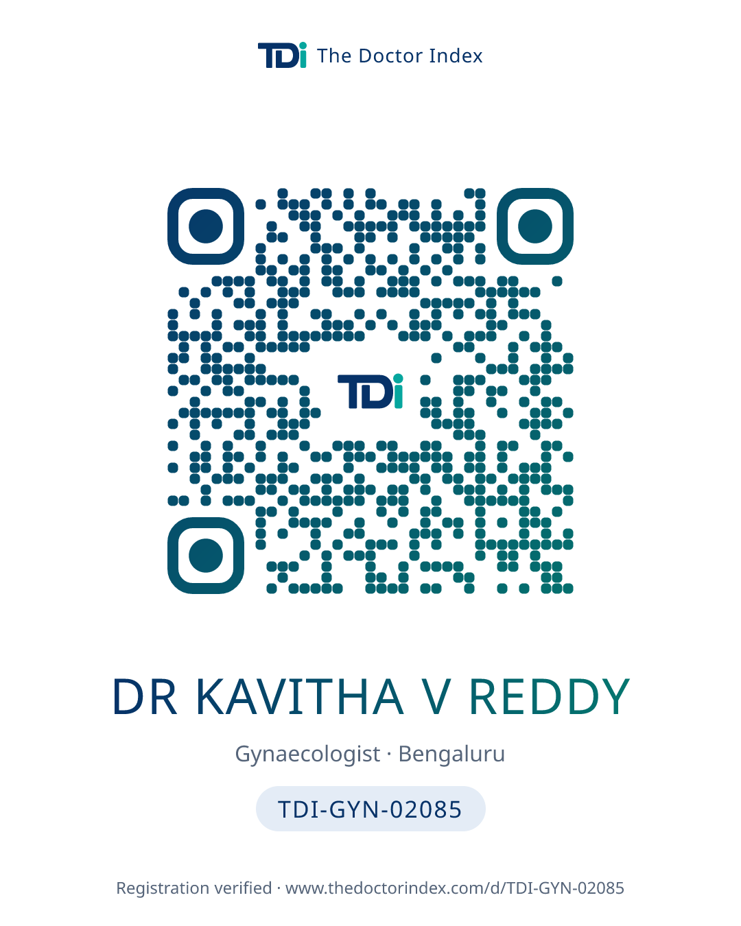 QR card for Dr Kavitha V Reddy, TDI-GYN-02085