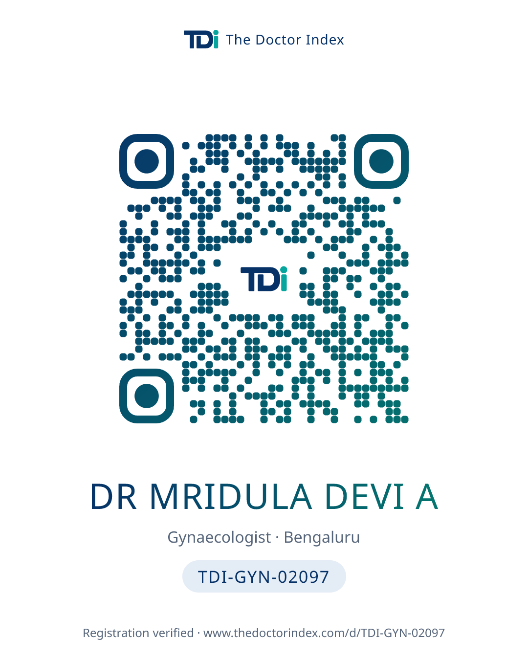 QR card for Dr Mridula Devi A, TDI-GYN-02097