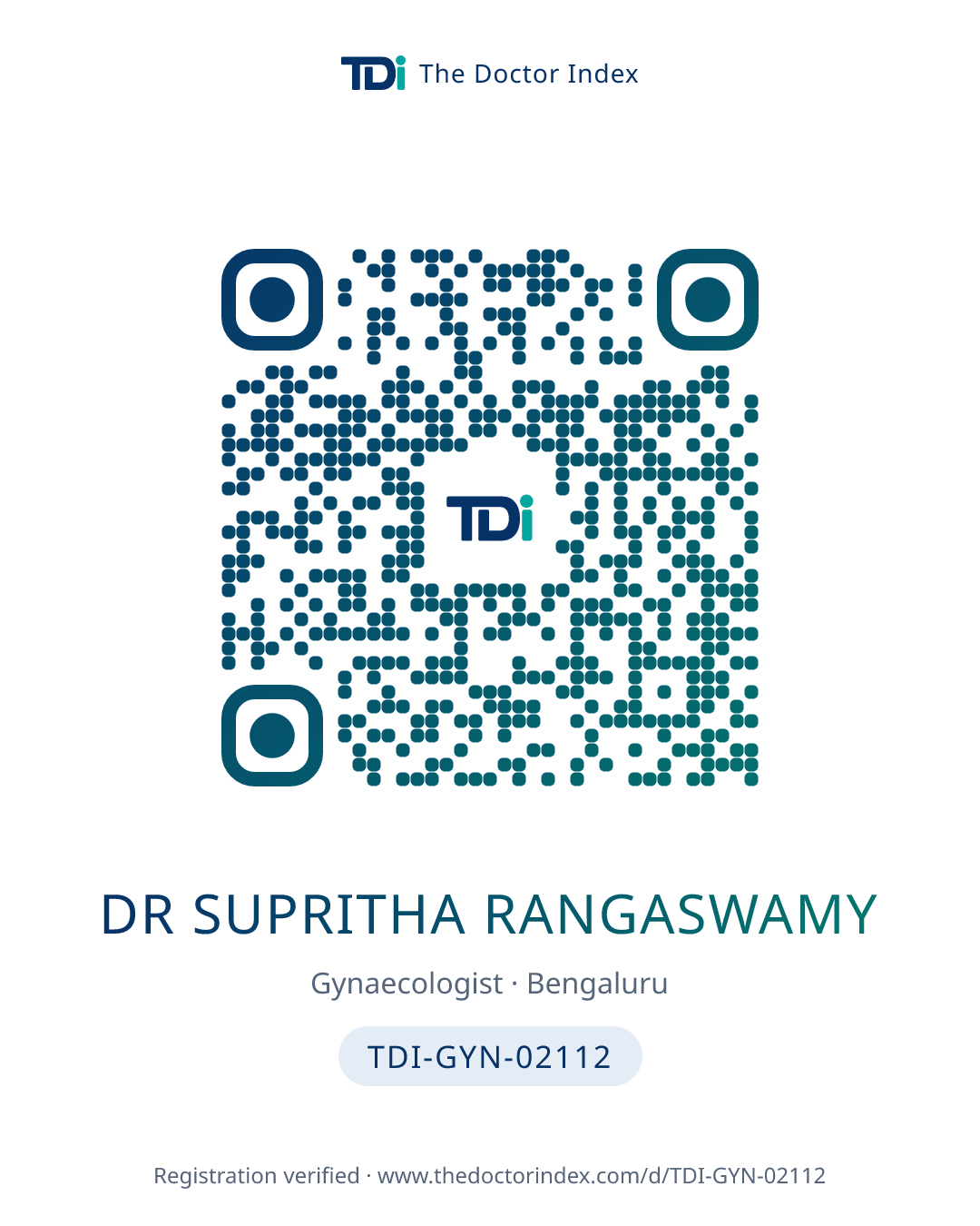 QR card for Dr Supritha Rangaswamy, TDI-GYN-02112