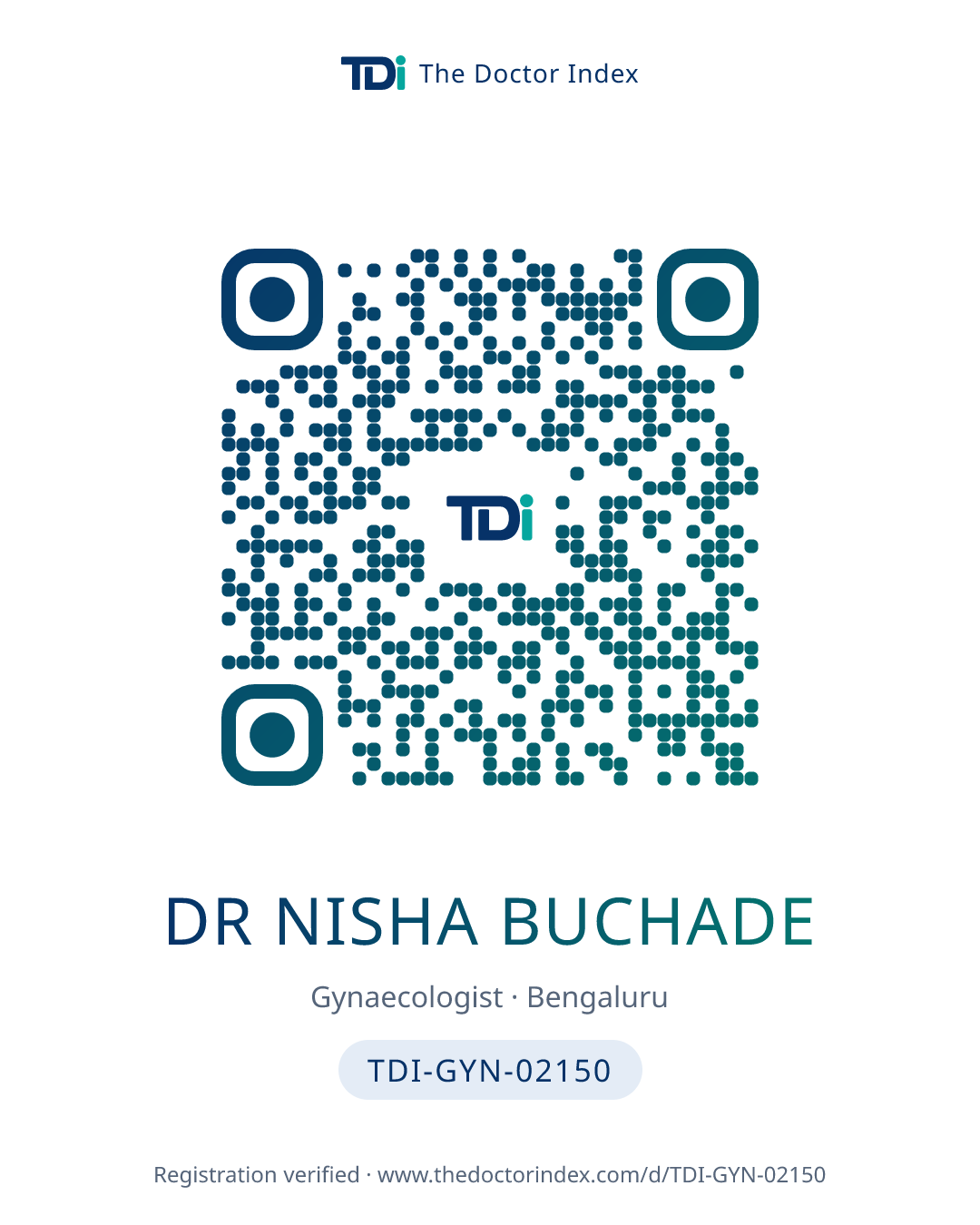 QR card for Dr Nisha Buchade, TDI-GYN-02150
