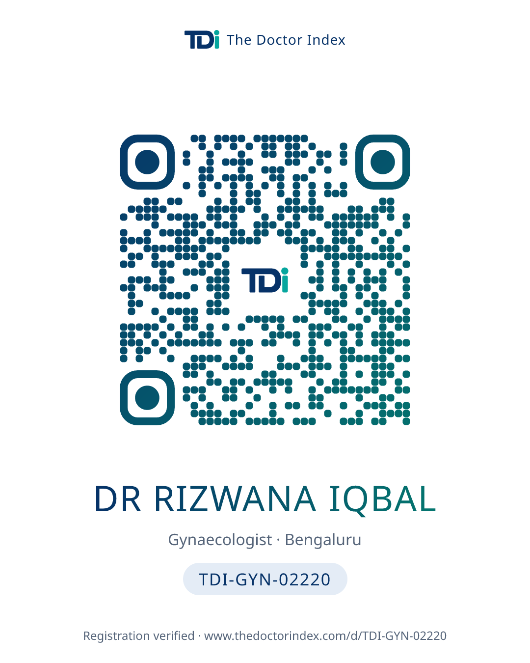 QR card for Dr Rizwana Iqbal, TDI-GYN-02220