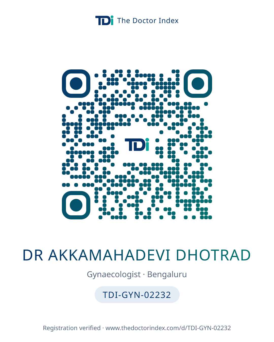 QR card for Dr Akkamahadevi Dhotrad, TDI-GYN-02232