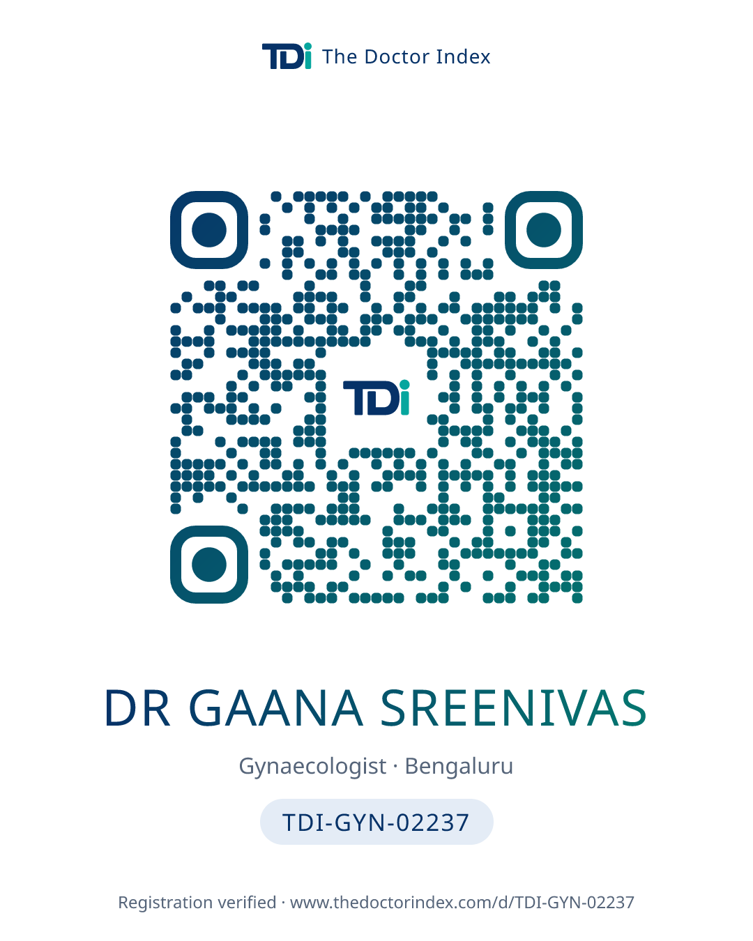 QR card for Dr GAANA SREENIVAS, TDI-GYN-02237