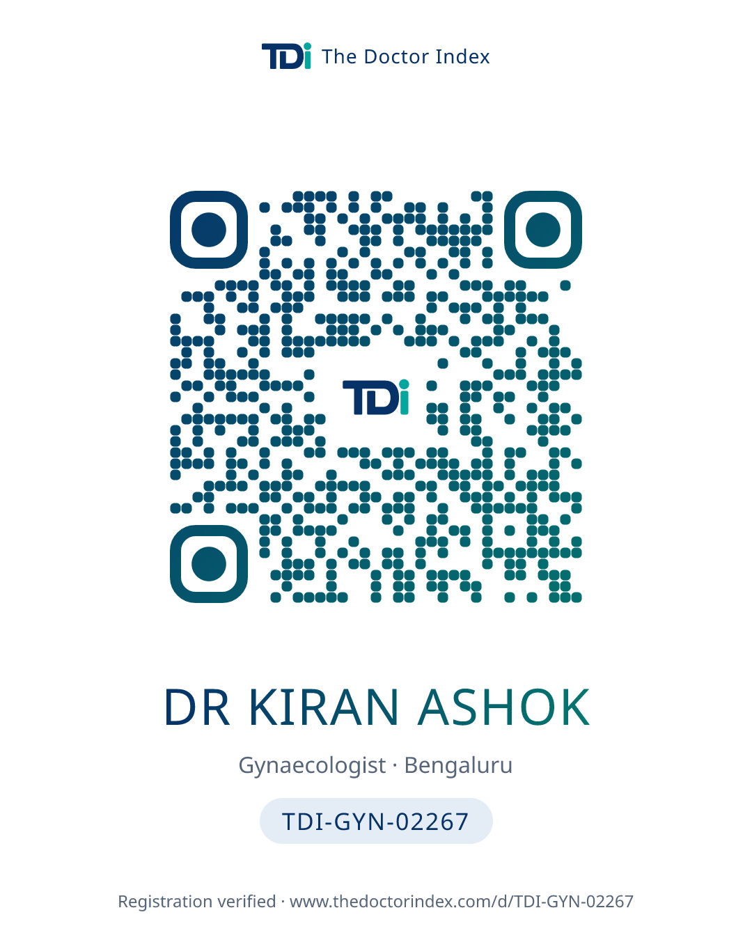 QR card for Dr Kiran Ashok, TDI-GYN-02267