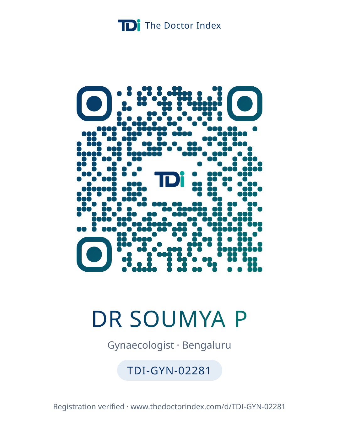 QR card for Dr Soumya P, TDI-GYN-02281