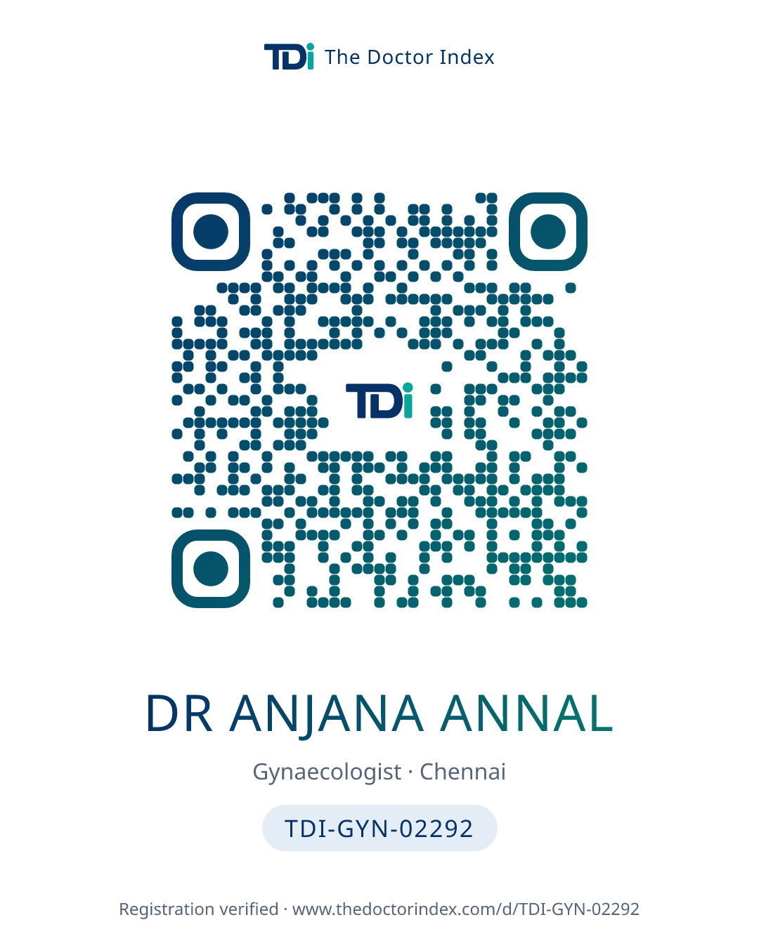 QR card for Dr Anjana Annal, TDI-GYN-02292