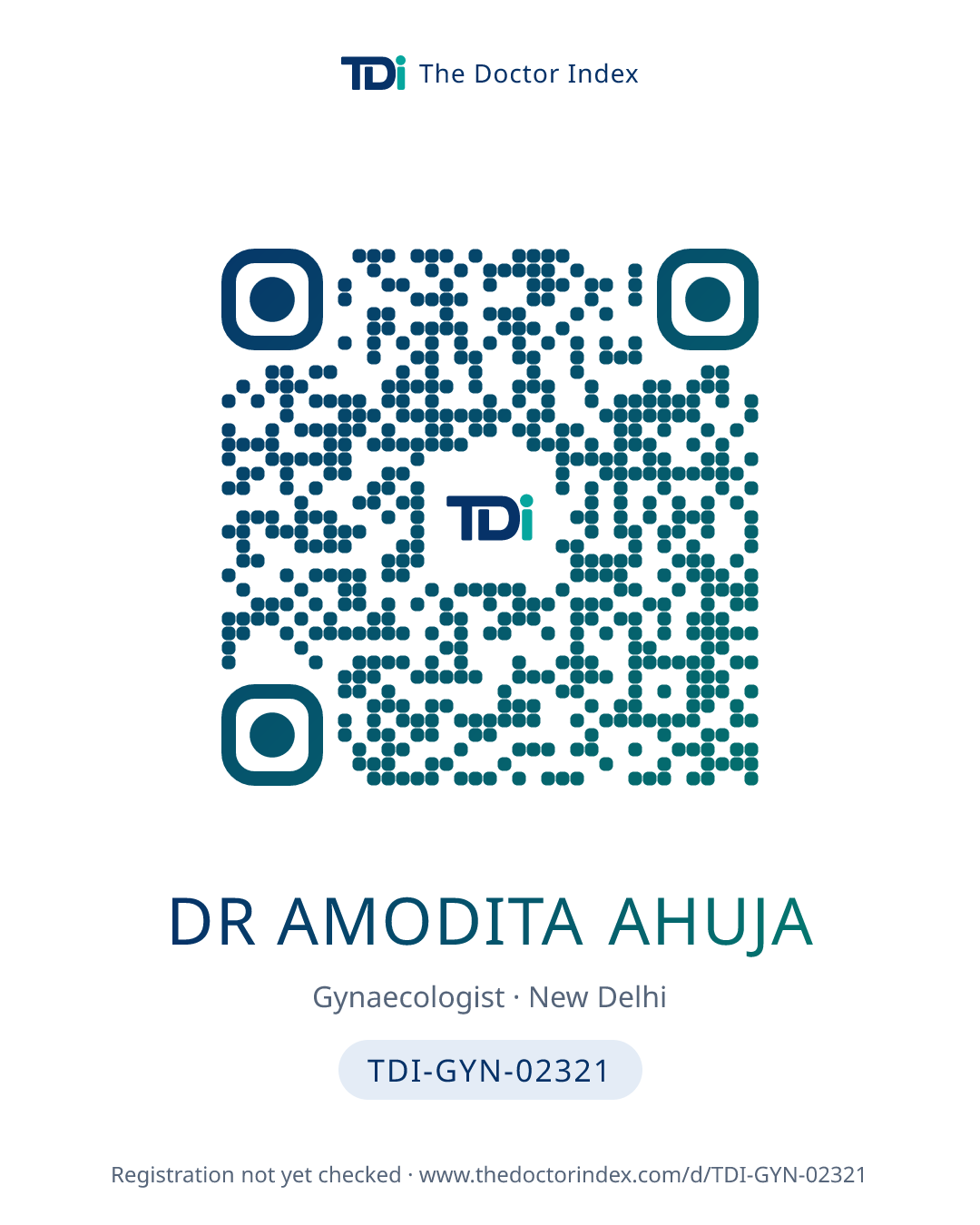 QR card for Dr Amodita Ahuja, TDI-GYN-02321