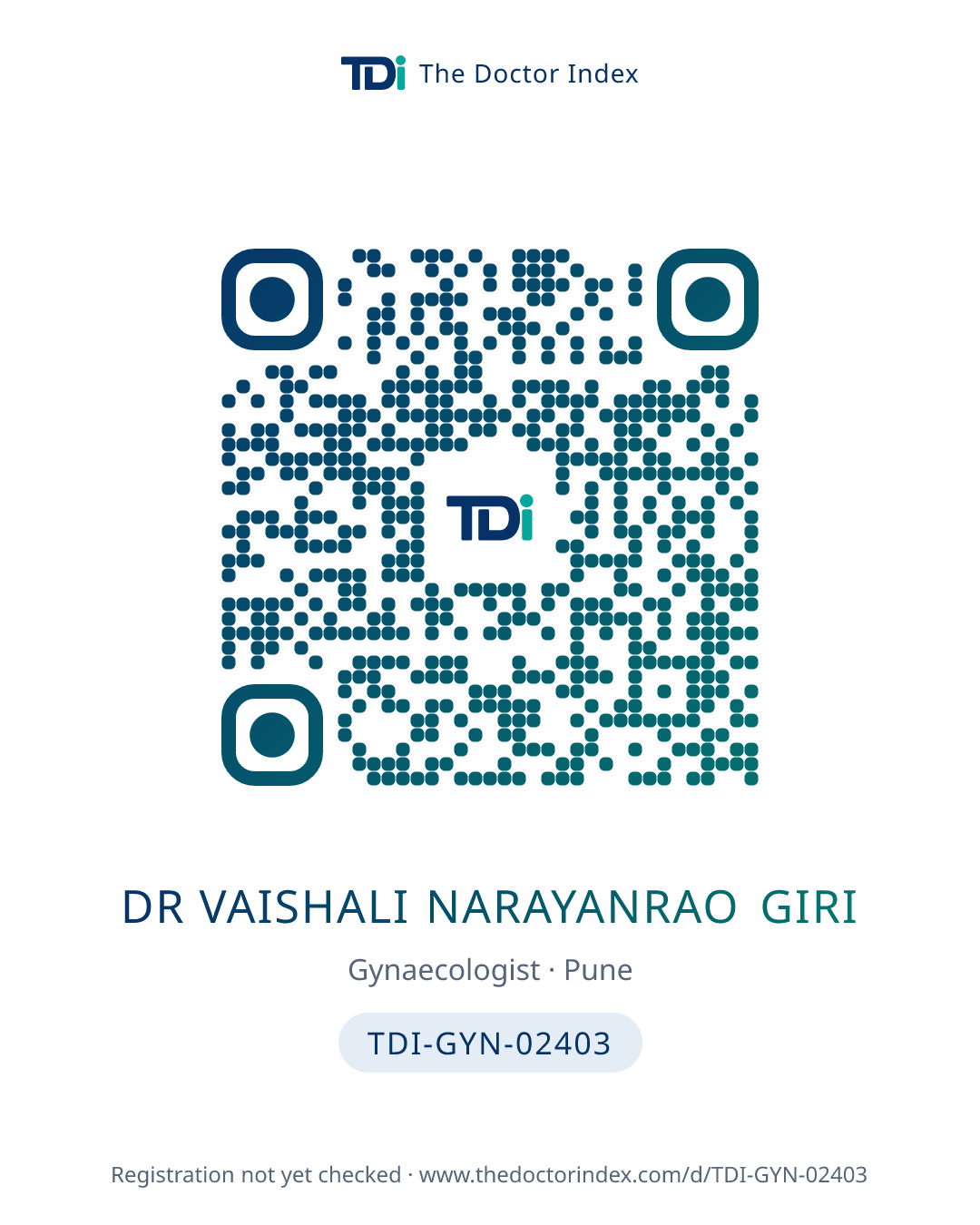 QR card for Dr vaishali Narayanrao Giri, TDI-GYN-02403