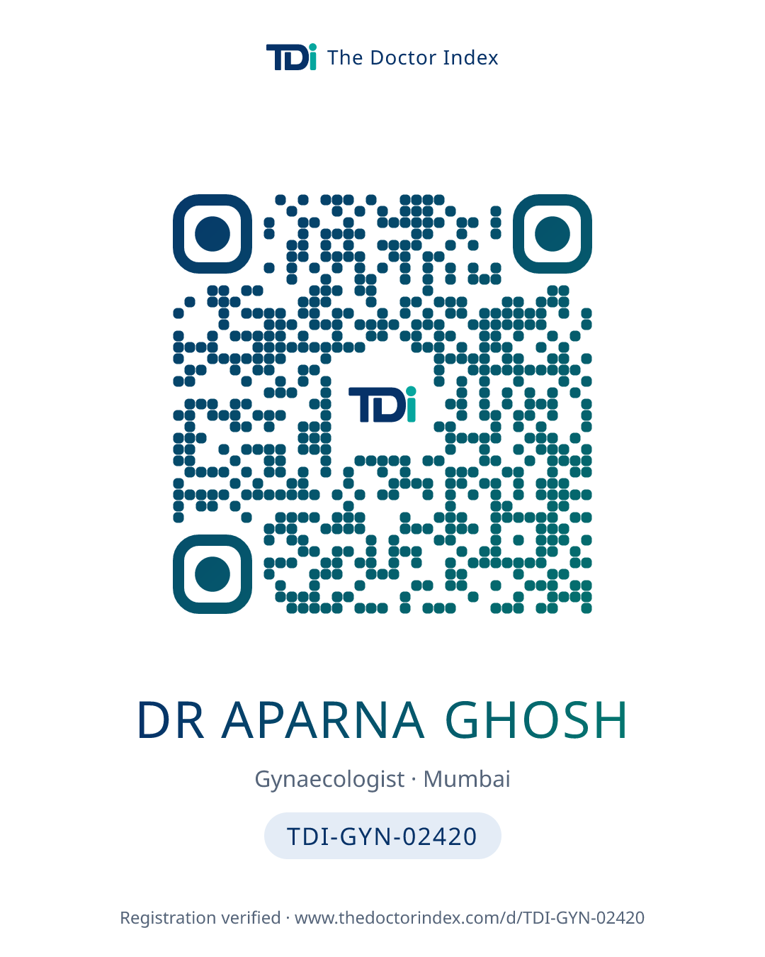QR card for Dr Aparna Ghosh, TDI-GYN-02420