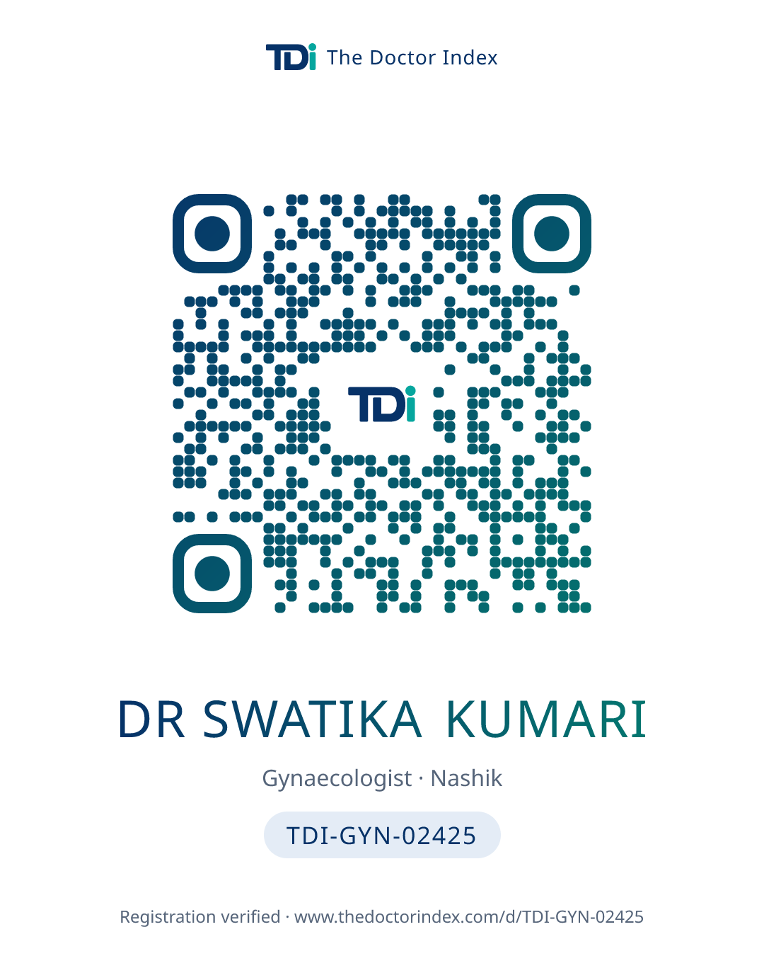 QR card for Dr Swatika Kumari, TDI-GYN-02425