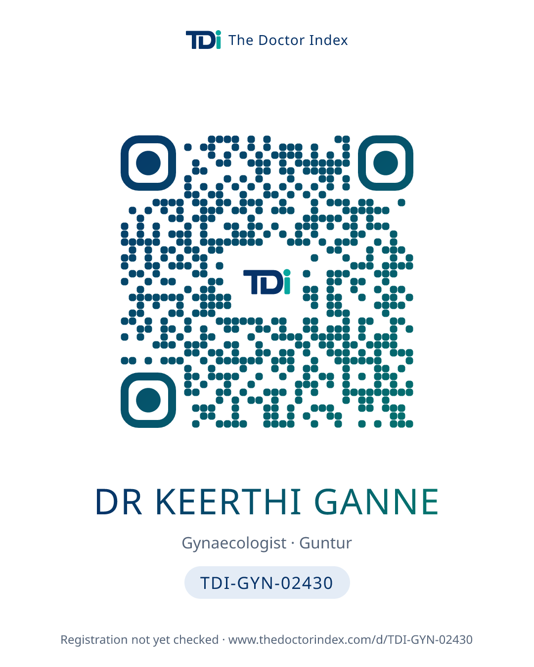 QR card for Dr Keerthi Ganne, TDI-GYN-02430