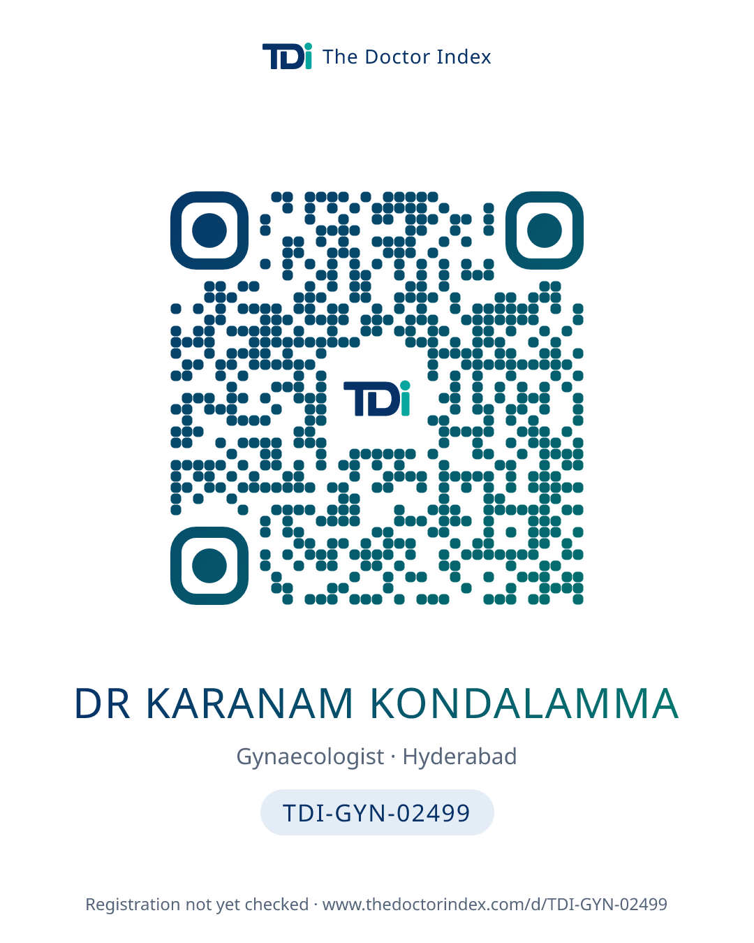 QR card for Dr Karanam Kondalamma, TDI-GYN-02499
