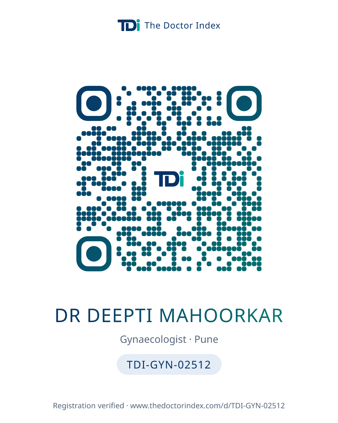 QR card for Dr Deepti Mahoorkar, TDI-GYN-02512
