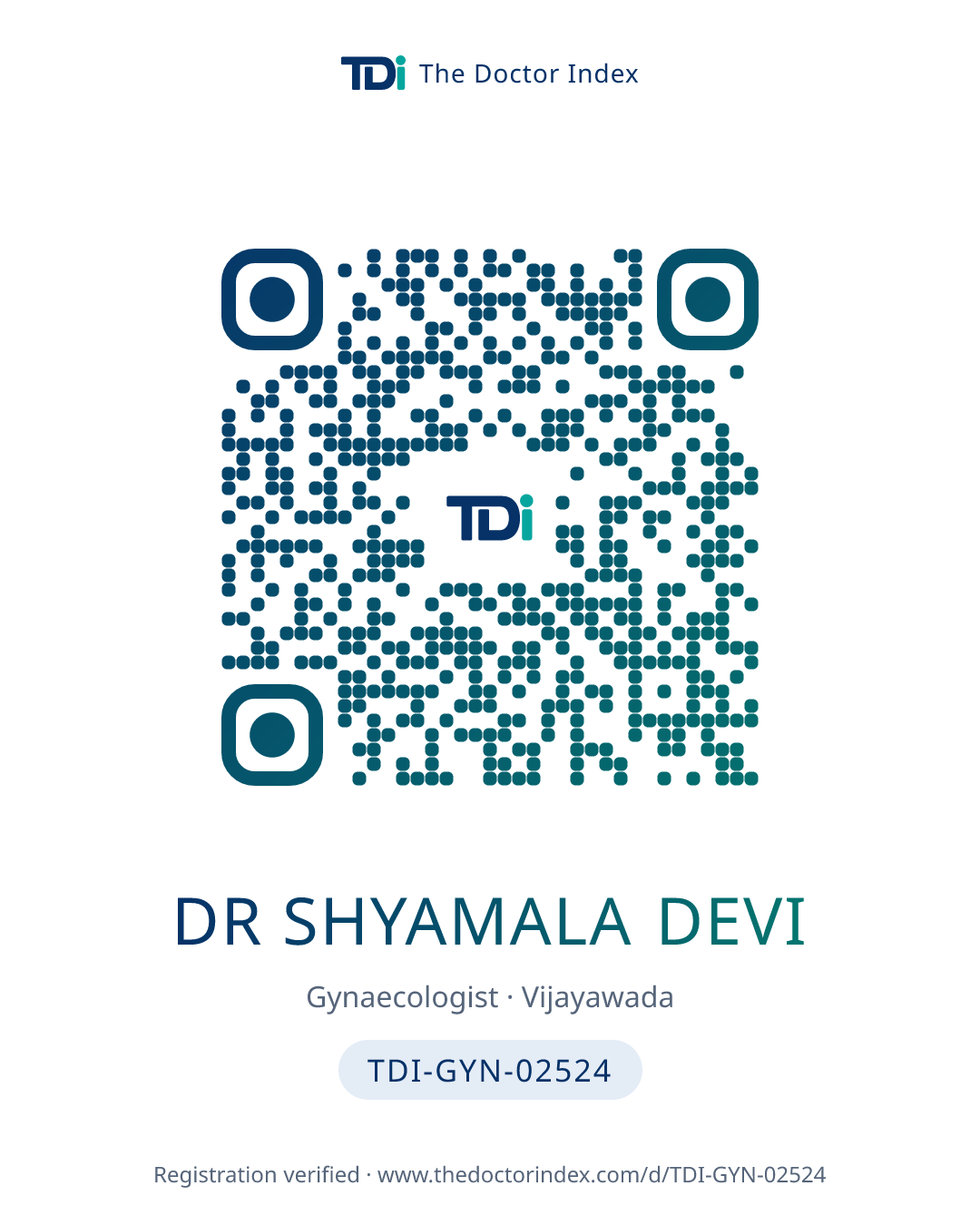 QR card for Dr Shyamala Devi, TDI-GYN-02524