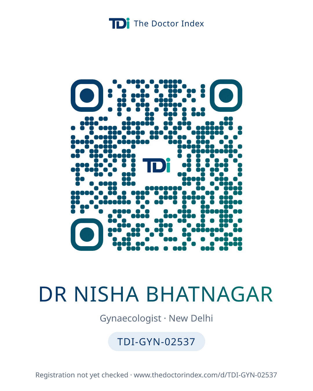 QR card for Dr Nisha Bhatnagar, TDI-GYN-02537