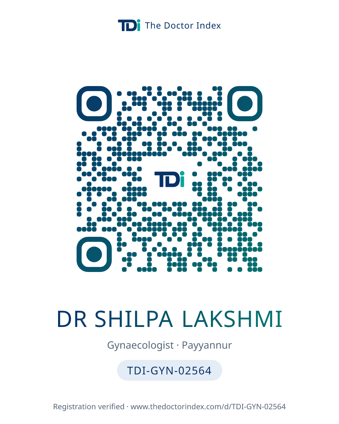 QR card for Dr Shilpa Lakshmi, TDI-GYN-02564