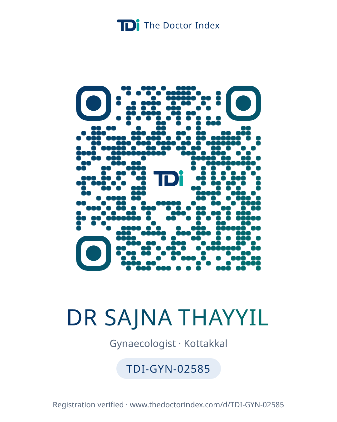 QR card for Dr Sajna Thayyil, TDI-GYN-02585