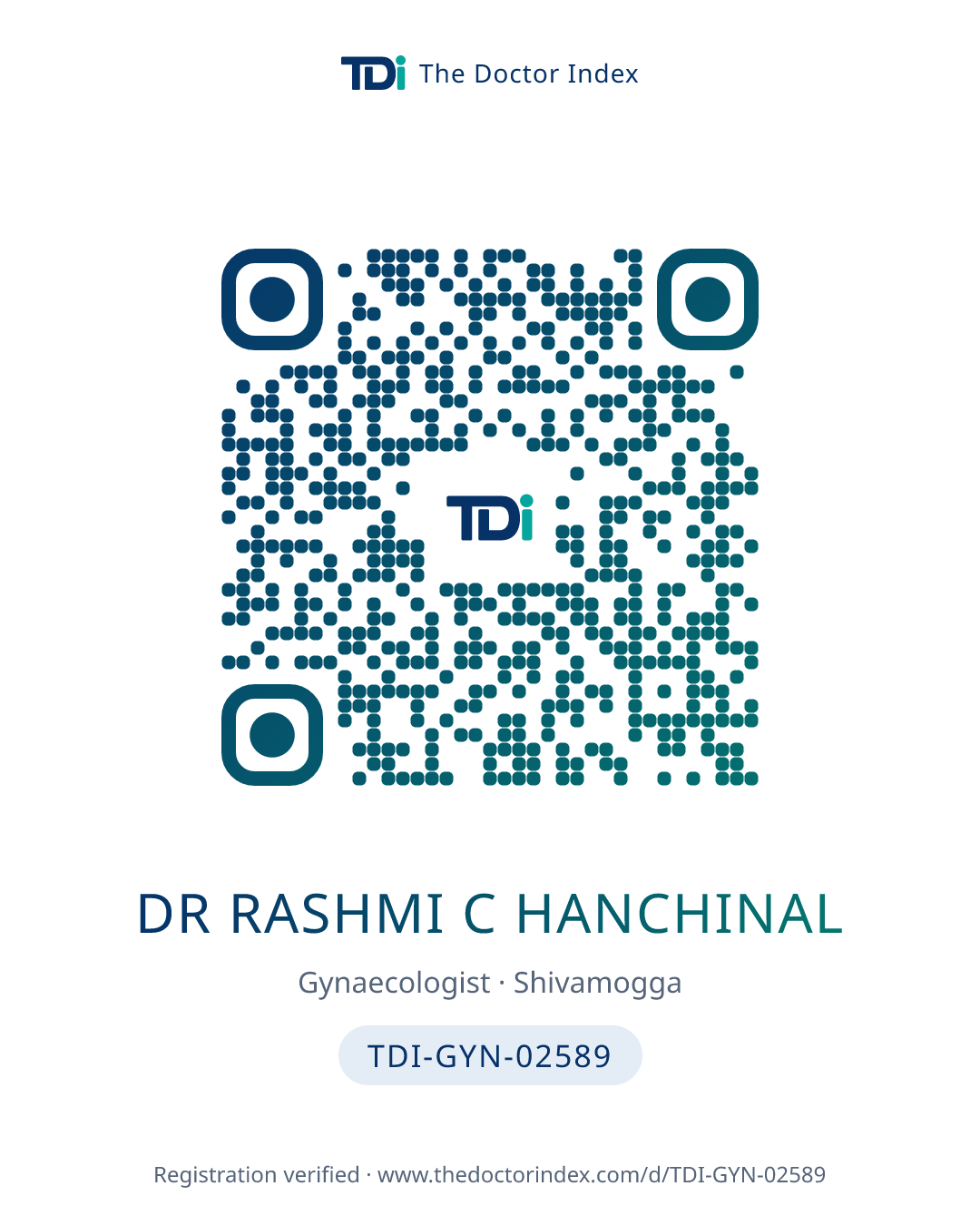 QR card for Dr Rashmi C Hanchinal, TDI-GYN-02589
