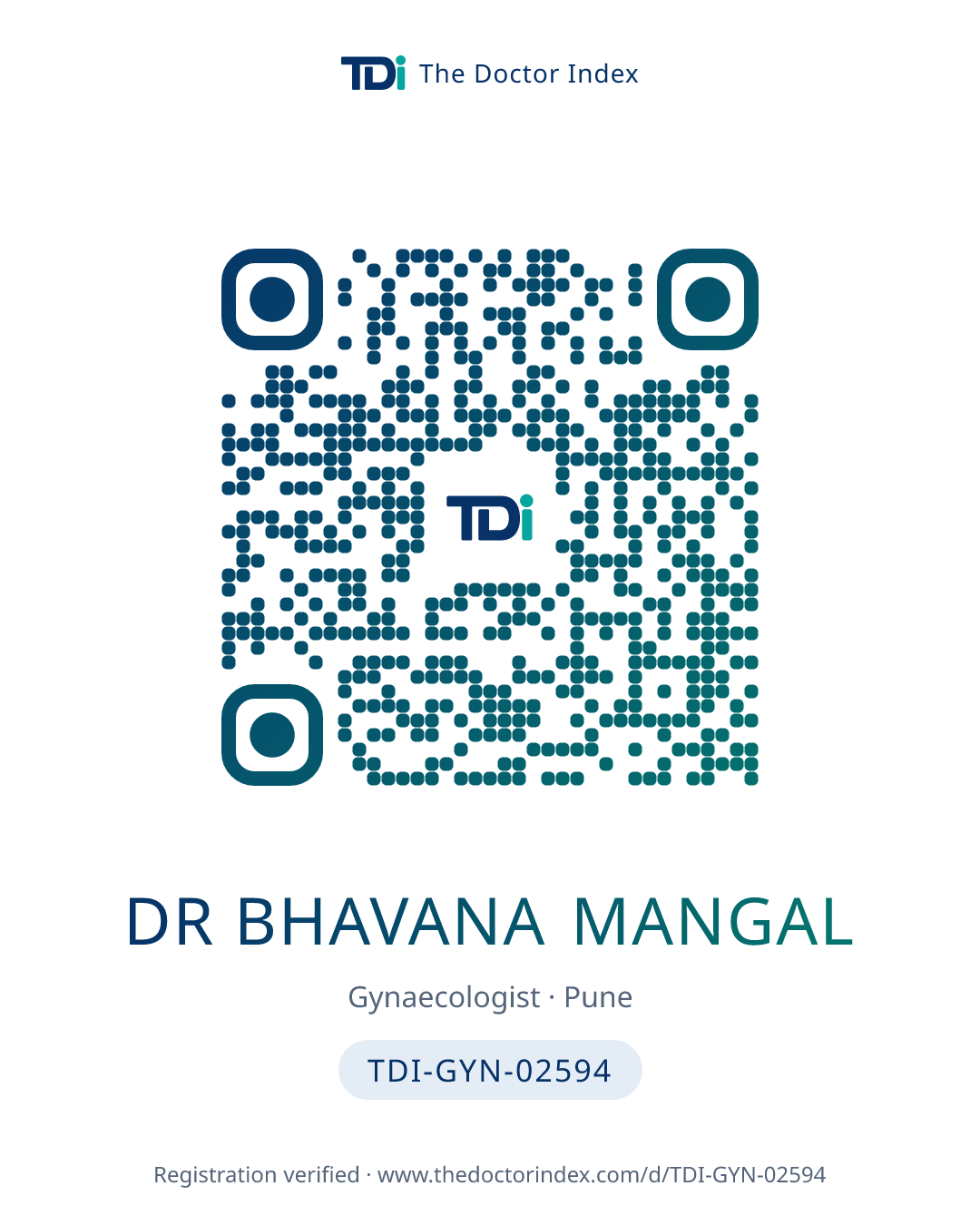 QR card for Dr Bhavana Mangal, TDI-GYN-02594