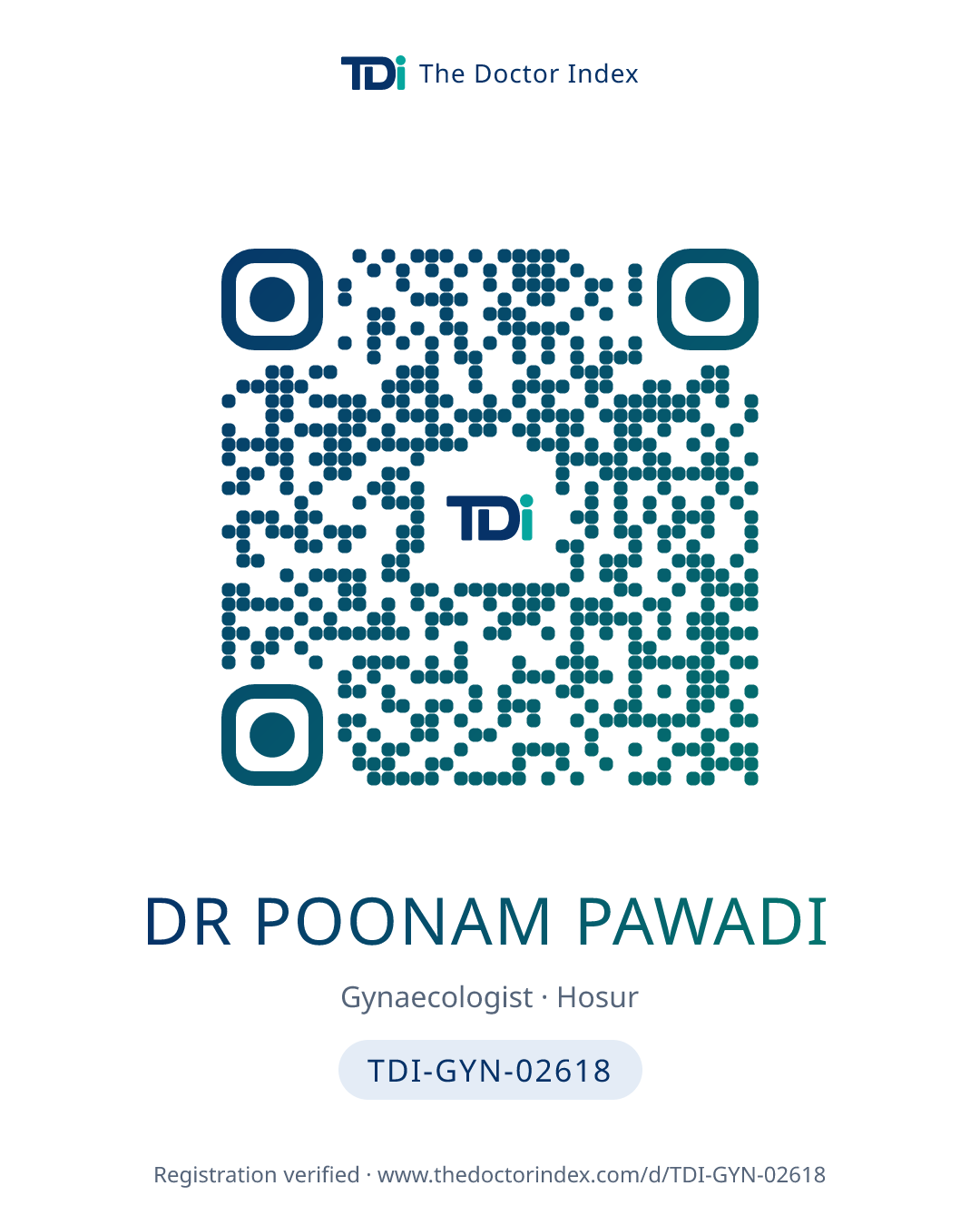 QR card for Dr Poonam Pawadi, TDI-GYN-02618