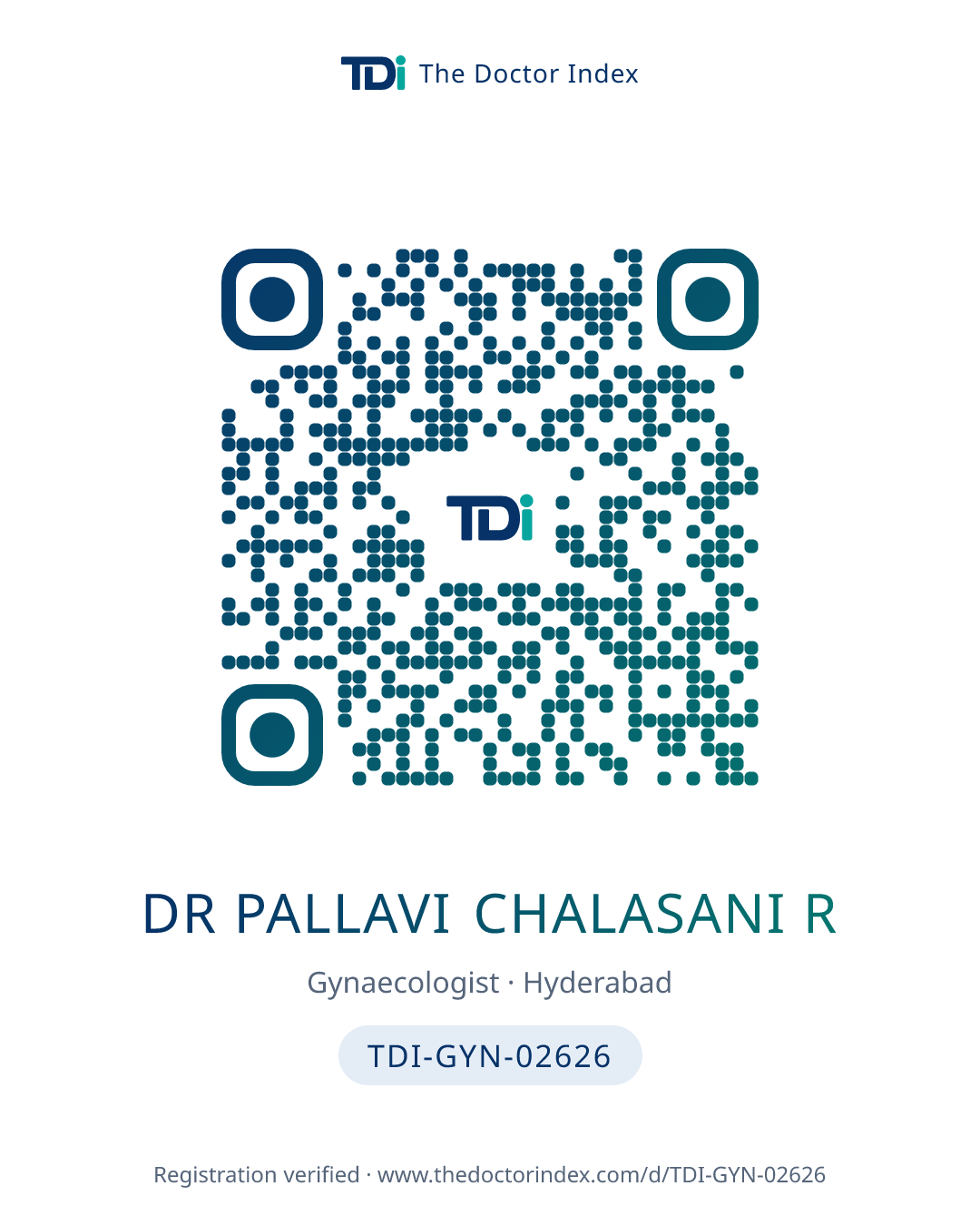 QR card for Dr Pallavi Chalasani R, TDI-GYN-02626