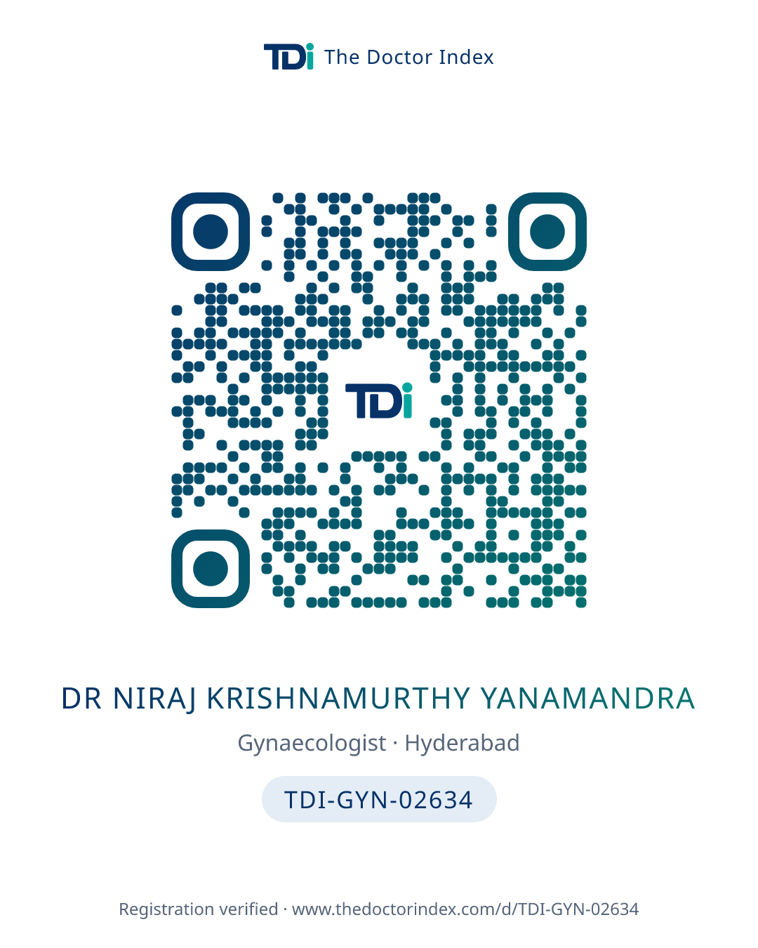 QR card for Dr Niraj Krishnamurthy Yanamandra, TDI-GYN-02634