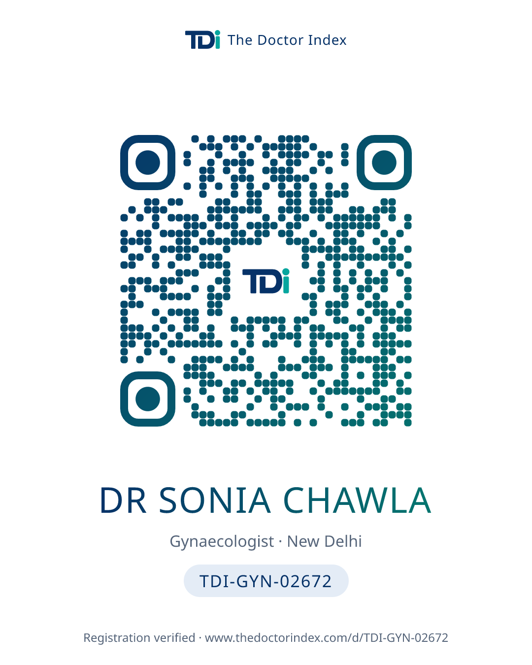 QR card for Dr Sonia Chawla, TDI-GYN-02672