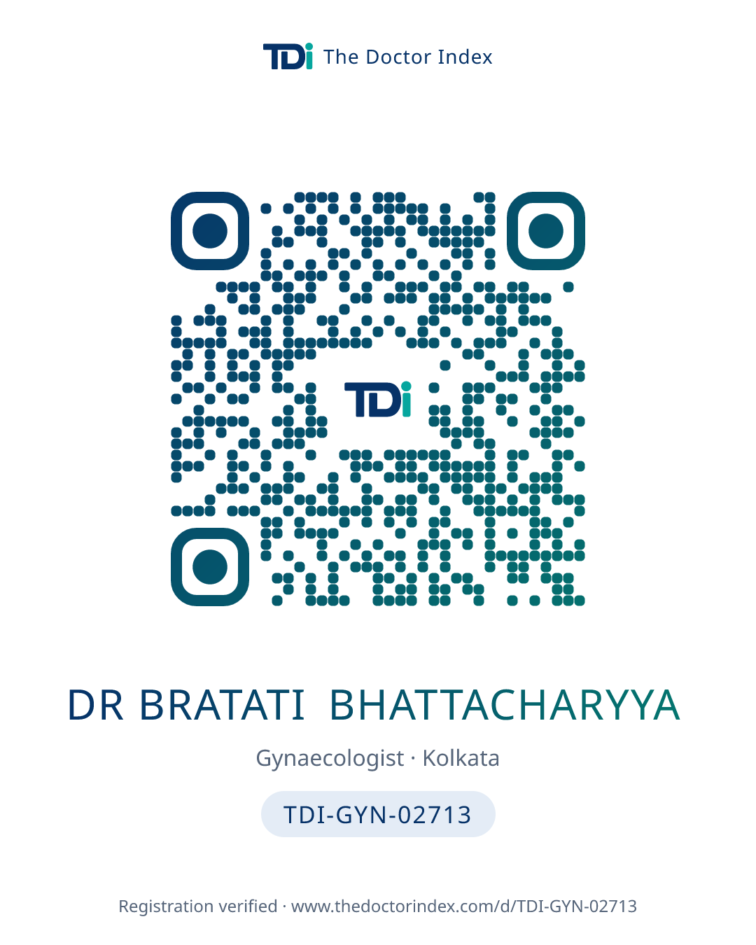 QR card for Dr Bratati Bhattacharyya, TDI-GYN-02713